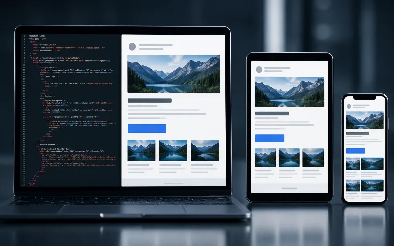 Structured email code rendered clearly across several device sizes Structured email code rendered clearly across several device sizes