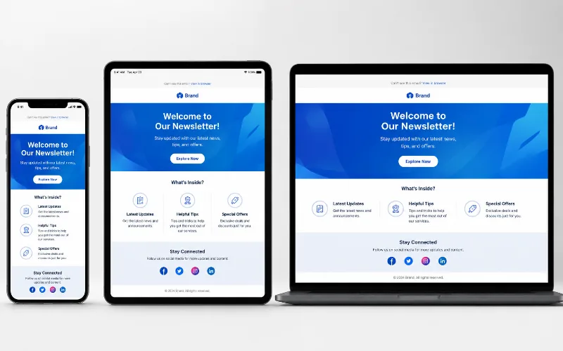 Responsive email displayed on mobile, tablet, and desktop screens Responsive email displayed on mobile, tablet, and desktop screens
