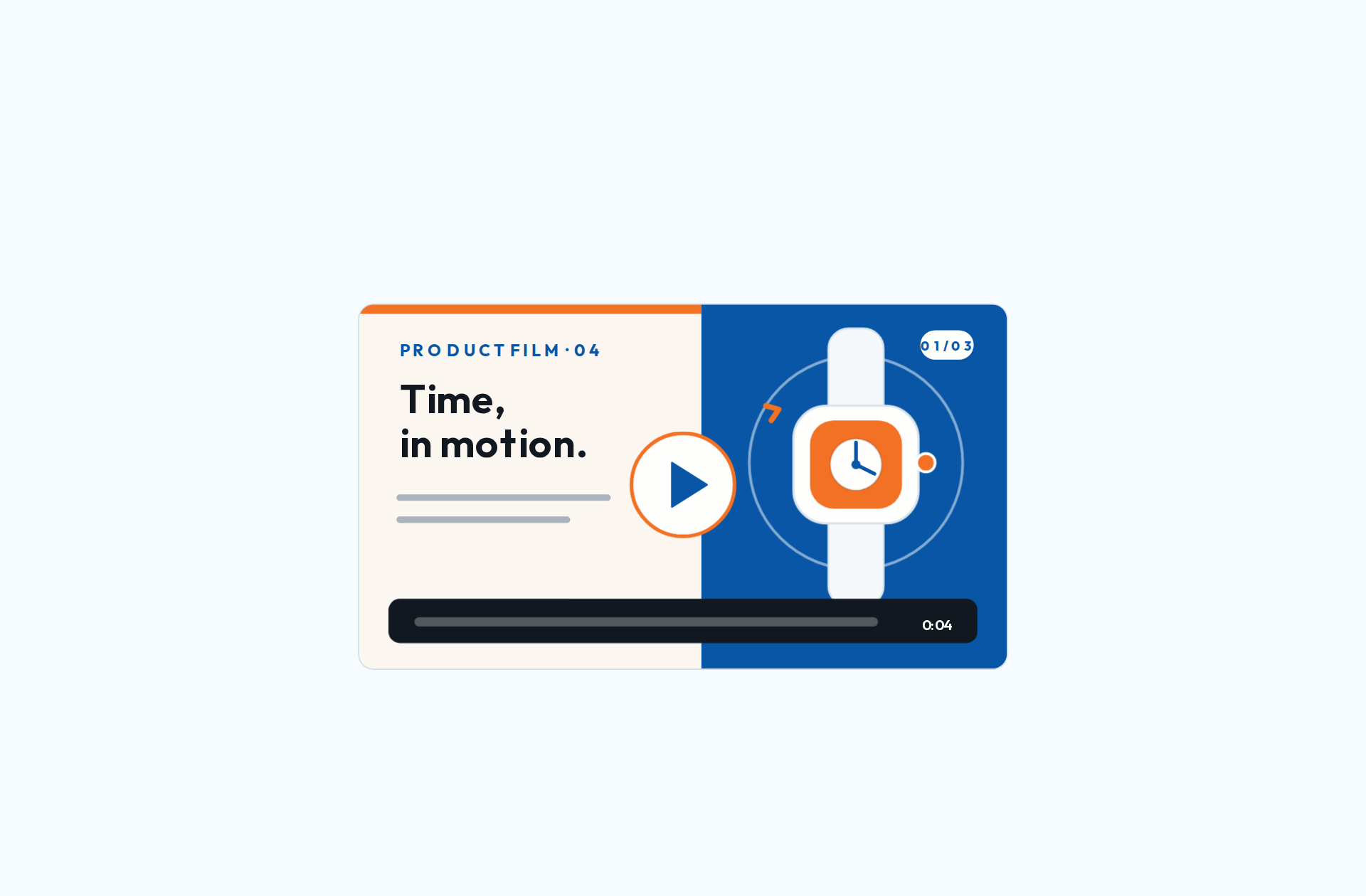 A premium in-email smartwatch product film uses centered play and pause controls with synchronized progress. A premium in-email smartwatch product film uses centered play and pause controls with synchronized progress.