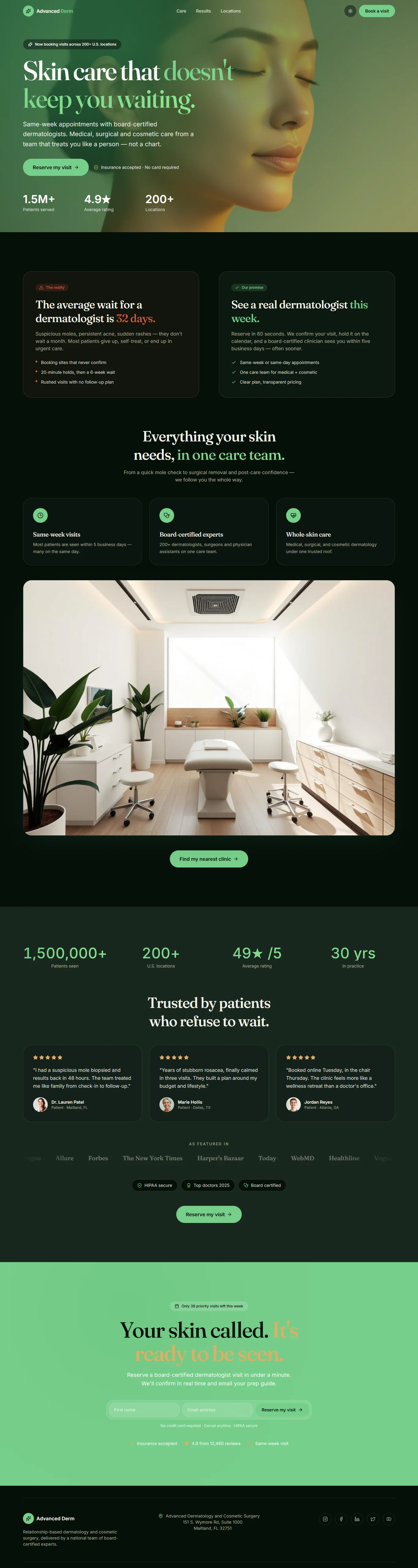 Advanced Dermatology and Cosmetic Surgery Landing Page design preview