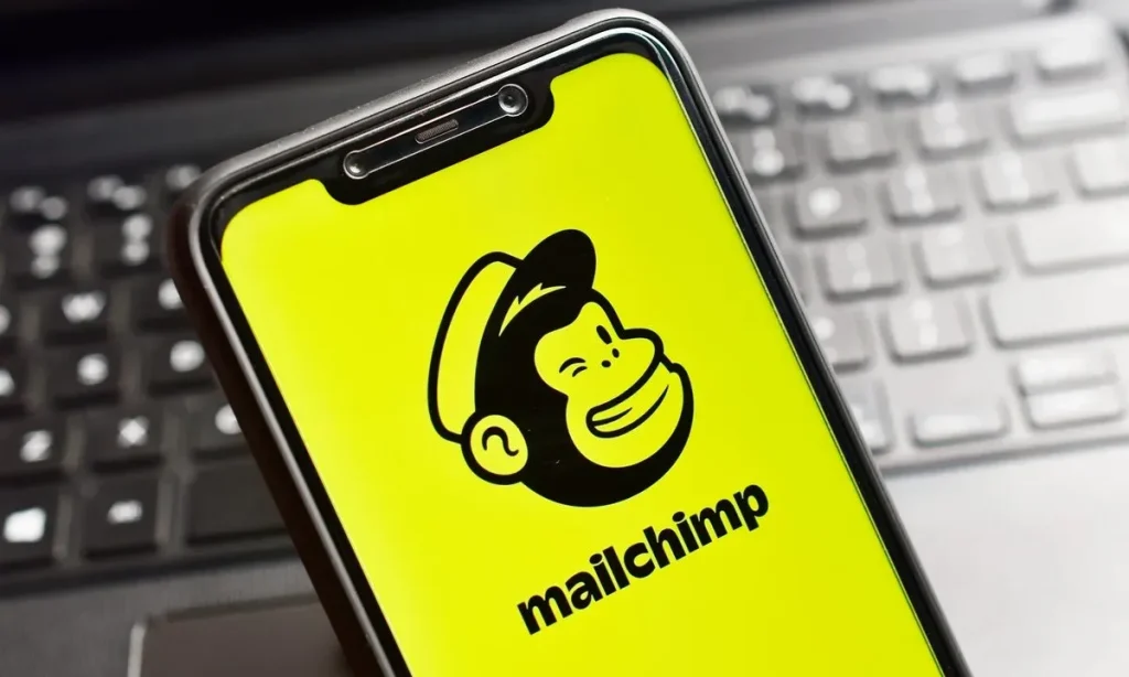 Mailchimp campaign platform shown on a mobile device Mailchimp campaign platform shown on a mobile device