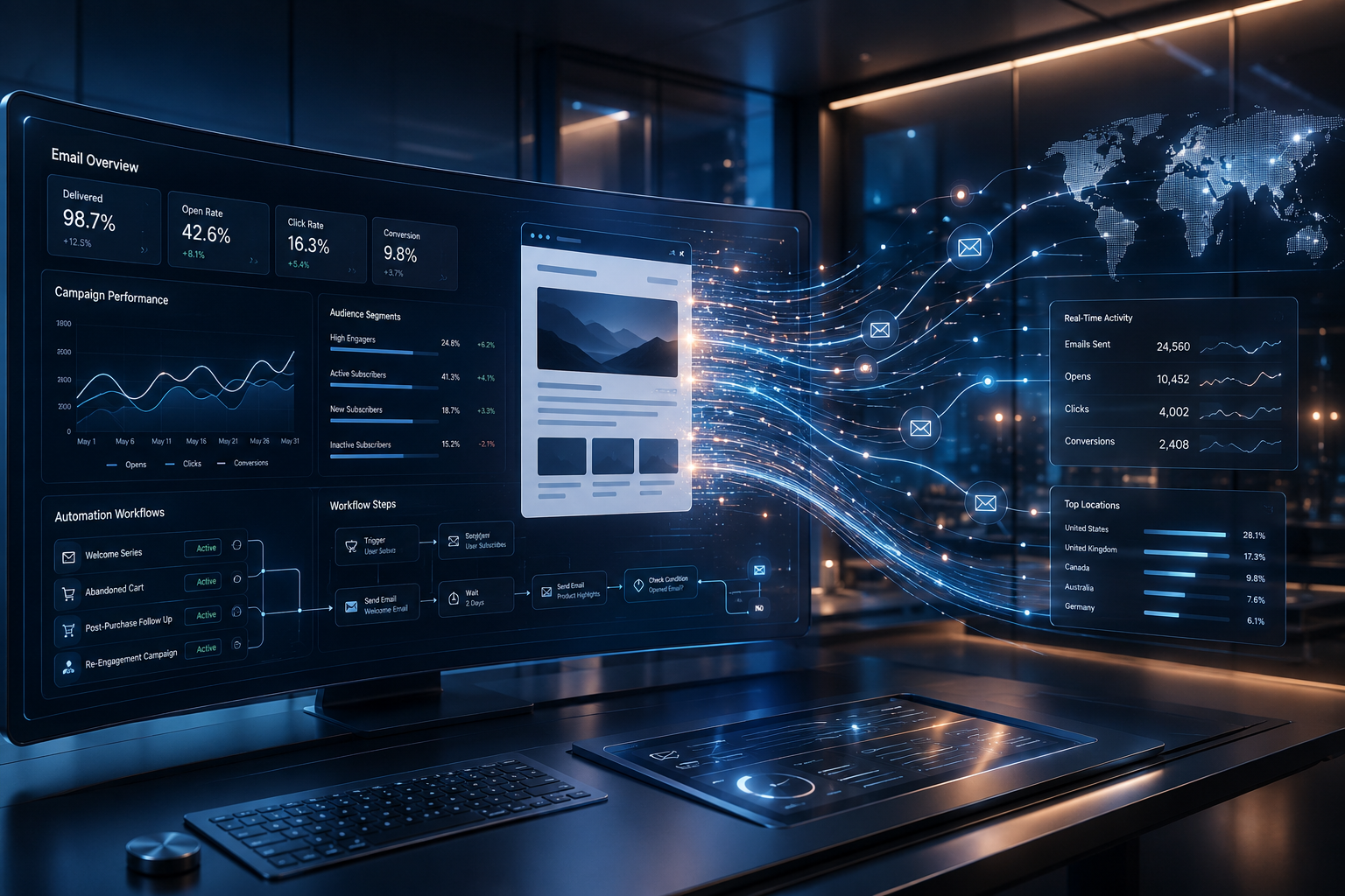 Email marketing platform integration and campaign performance dashboard