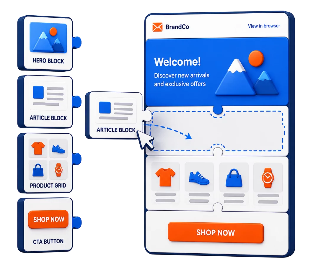Modular newsletter content blocks assembled into a responsive template Modular newsletter content blocks assembled into a responsive template