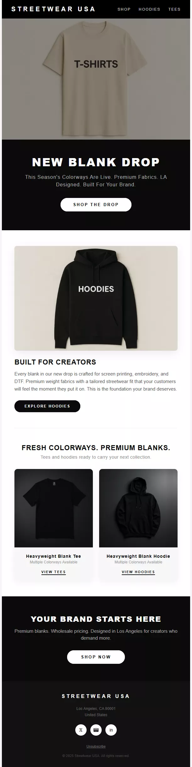 Streetwear USA product restock interactive email template preview